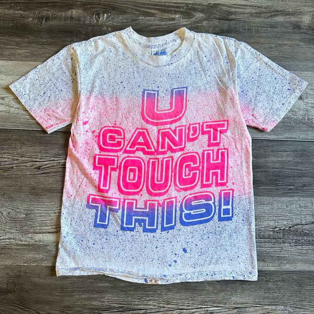 Vintage 90s  "Can't Touch This" Paint Splatter Funny Phrase Single‎ Stitch Tee